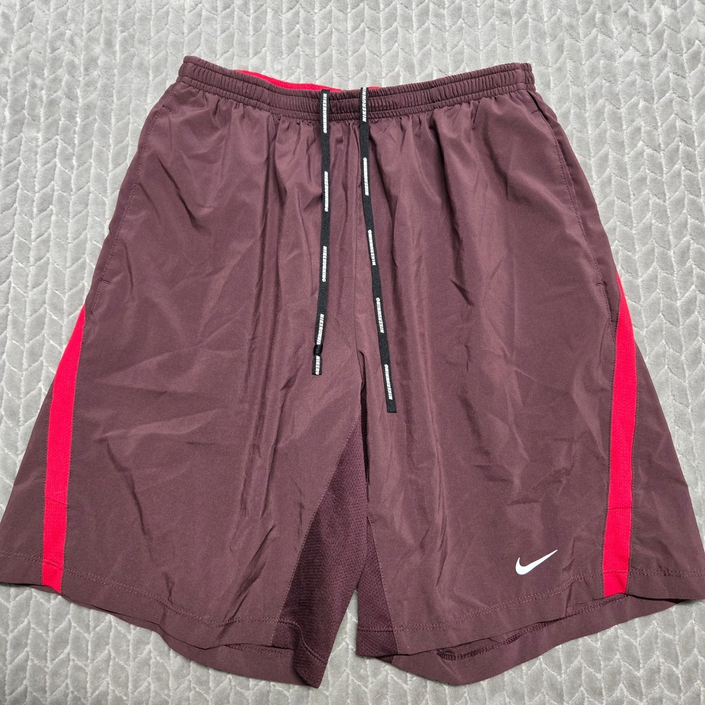 Nike‎ Running Mens Shorts Maroon Red Side Stripe Athletic Gym Training Medium